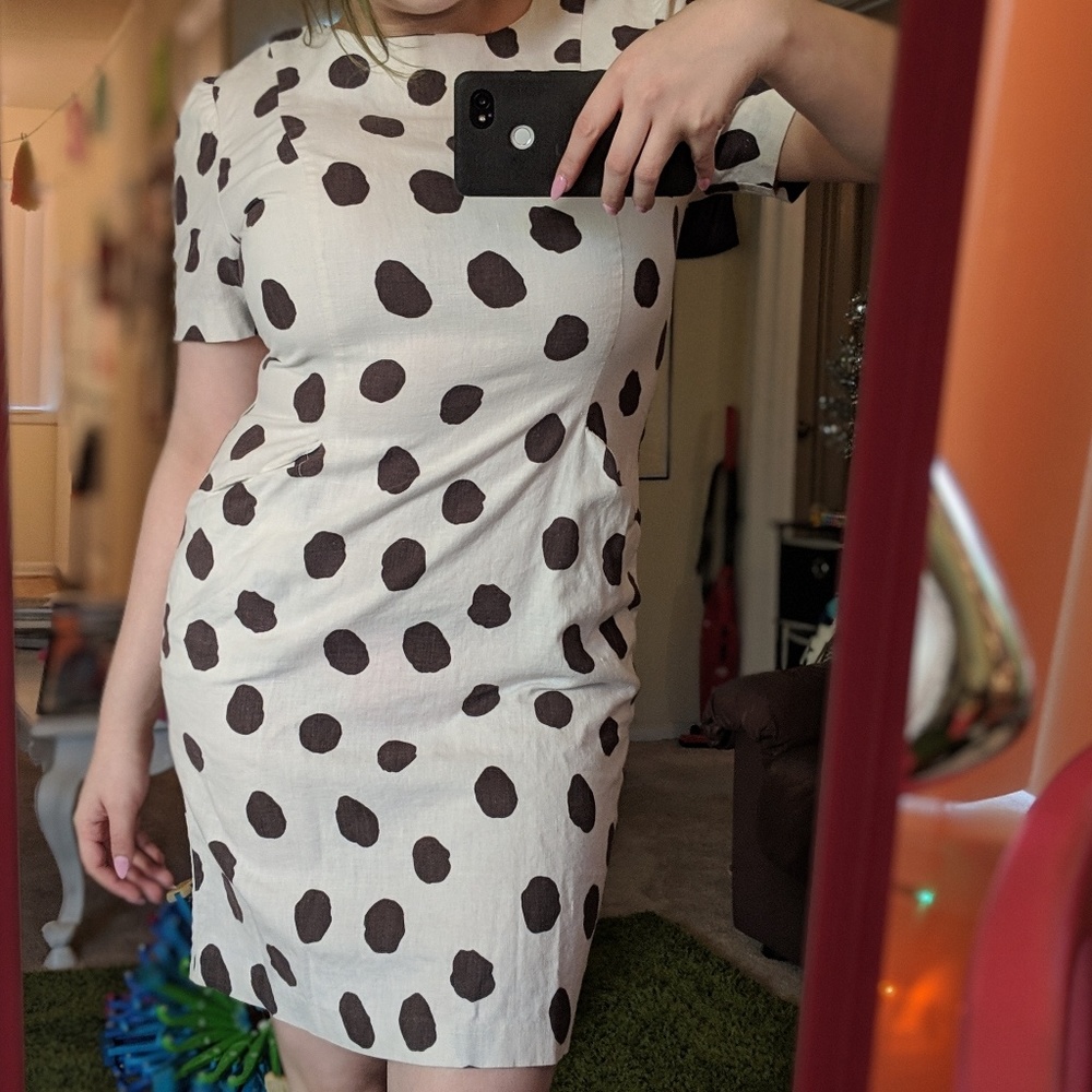 Linen pocketed polka dot dalmatian dress
